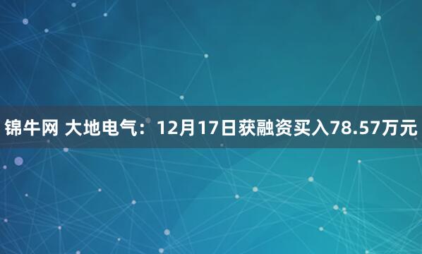 锦牛网 大地电气：12月17日获融资买入78.57万元